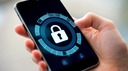 Poster - Unlocking digital security: hand interacting with smartphone in futuristic interface