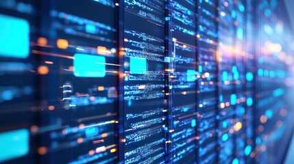 Poster - Abstract Digital Data Stream:  A mesmerizing visualization of flowing digital information, showcasing vibrant blue and orange hues, representing the dynamism and complexity of modern technology.