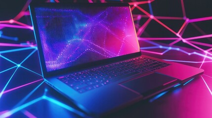 Poster - Neon Laptop: Digital Art in Vibrant Hues