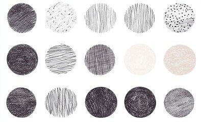 Leinwandbilder - Hand-drawn textured circles; monochrome, sketch style patterns.