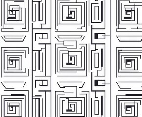 Leinwandbilder - Abstract geometric black and white seamless pattern with squares and lines.