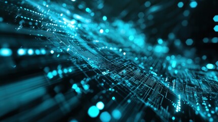 Poster - Abstract Digital Network: Futuristic Cyan Circuitry
