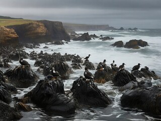 Poster - waves crashing on rocks