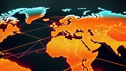 Poster - Dynamic global network connections visualized with illuminated world map