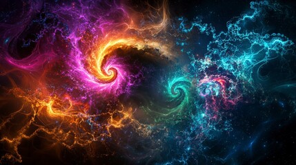 Aufkleber - Swirling cosmic patterns creating galaxies outer space digital art dark universe abstract viewpoint artistic concept