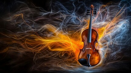 Fototapete - Vibrant violin performance abstract space digital art dynamic environment artistic viewpoint musical concept