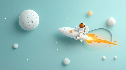 Wall Mural - Astronaut adventure a minimalist cartoon scene in outer space digital art calm environment playful viewpoint imagination exploration