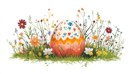 Wall Mural - Decorated Easter egg nestled in vibrant wildflowers and grass. (1)