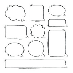 Aufkleber - Set of white hand drawn speech bubbles with outline