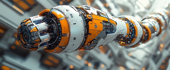 Poster - Futuristic orange and white robotic arm segment.
