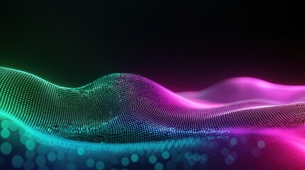 Poster - Colorful abstract digital landscape with glowing patterns and flowing waves
