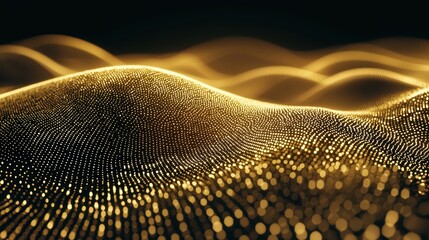 Poster - Golden Waves of Bright Particles Creating a Stunning Abstract Background Design