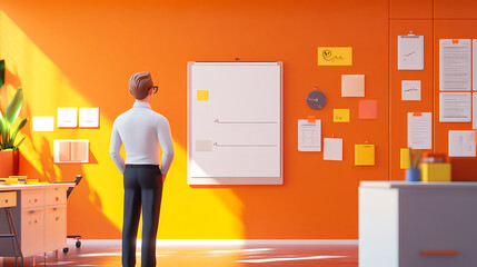 Poster - Creative brainstorming session modern office digital illustration bright environment rear view innovation strategy