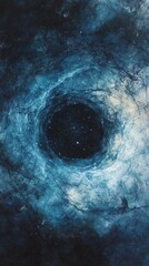 Poster - A captivating blue neon portal spirals into the darkness, surrounded by shimmering stars, creating an enchanting cosmic atmosphere