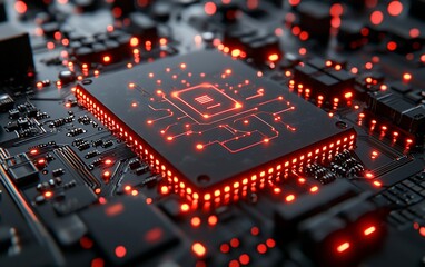 Poster - Illuminated central processing unit on a circuit board.