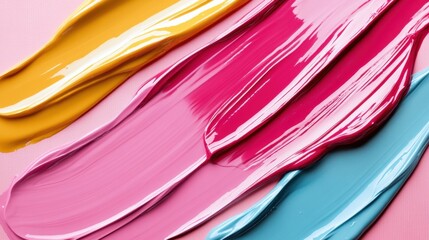 Fototapete - Vibrant strokes of paint in shades of yellow, pink, and blue create an abstract design that inspires artistic expression and energy