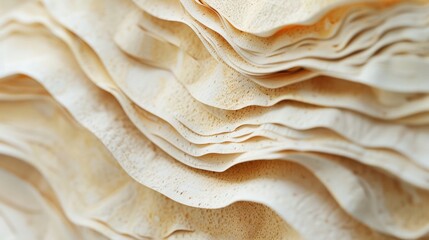Poster - Close up revealing the intricate texture and flow of beige paper sheets layered artistically for creative purposes