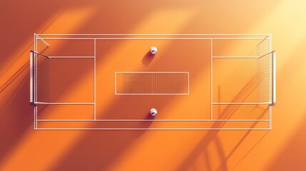 Wall Mural - Aerial view of empty futsal court with two balls under sunlight.