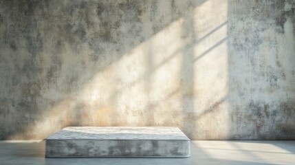 Poster - An old mattress rests in a sparsely furnished room, illuminated by sunlight creating patterns on the wall