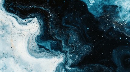 Poster - Deep blue and black swirls blend seamlessly, capturing an abstract pattern resembling a serene cosmic scene with hints of sparkle