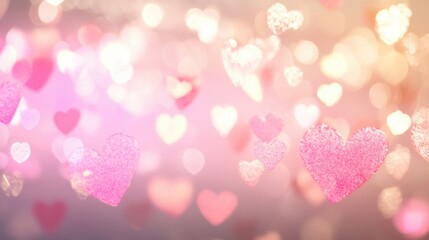 Poster - Delicate pink hearts drift through a dreamy bokeh backdrop, evoking feelings of love and joy in a soft, enchanting setting