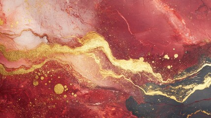 Poster - Bold red and gold marble texture showcases swirling patterns and gleaming accents, creating a captivating and elegant backdrop