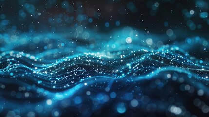 Fototapete - Luminous blue light patterns flow and shimmer, creating an abstract, ocean-like illusion in a futuristic digital environment