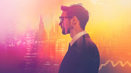 Poster - Innovative business strategy discussion urban setting digital art modern environment profile view growth concept