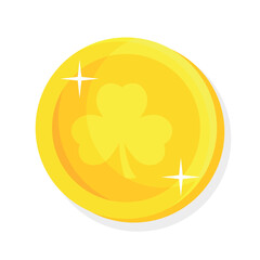 Vector illustration of gold coin with clover for St. Patrick's Day