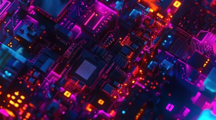 Poster - Neon Circuit Board: A Futuristic Tech Abstract