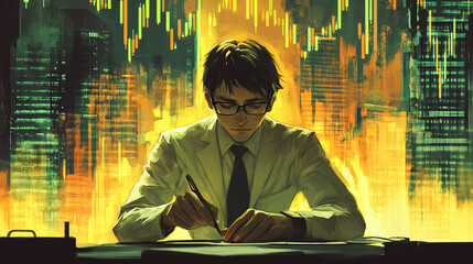 Poster - Analyzing market trends city office digital artwork urban environment close-up view financial insights