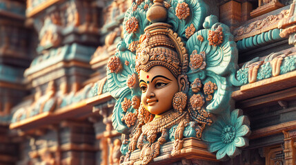 Wall Mural - A close-up of the ornate decorations on the Sri Ranganathaswamy Temple in Srirangam, showcasing the intricate sculptures that adorn its gopurams