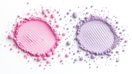 Wall Mural - Pastel pink and purple powder circles on white background with textured patterns