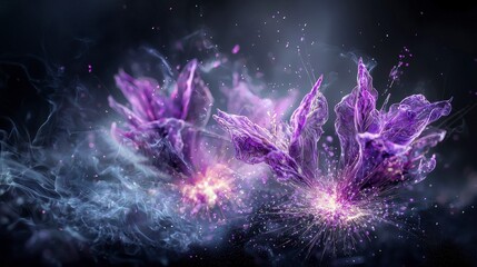Poster - Abstract violet and lavender bursts in a dark environment digital art vibrant conceptual display high-resolution view