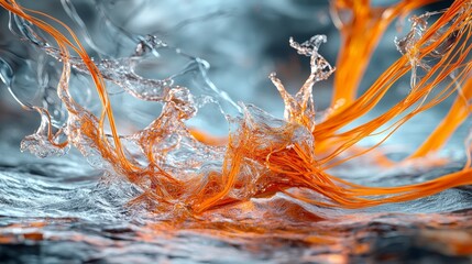 Leinwandbilder - Intricate orange lines dancing through water abstract art fluid motion vibrant colors close-up view visual harmony