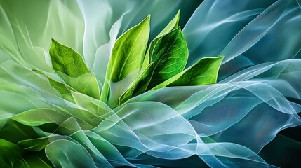 Poster - Abstract layers of green blending softly nature inspired artwork serene environment macro view organic concept