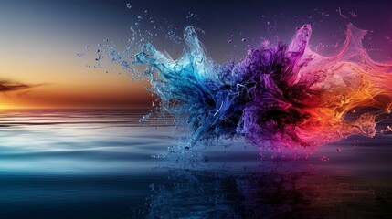 Aufkleber - Dynamic fluid abstract patterns serene water surface digital art vivid colors aesthetic viewpoint creative expression