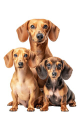 A family of Dachshunds, isolate on white background, showcasing their adorable personalities and loving interactions. cutout png