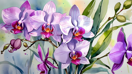 Wall Mural - painting of pink orchid flower