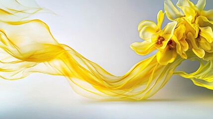 Aufkleber - Delicate yellow streaks flowing softly across a pale background ethereal floral arrangement fine art minimalist close-up