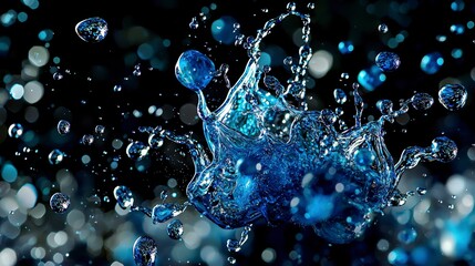 Aufkleber - Dynamic blue water droplets splashing in random patterns abstract photography studio environment close-up view
