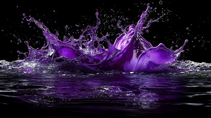Poster - Dynamic purple ripples splashing against black background water art abstract photography studio environment low angle view