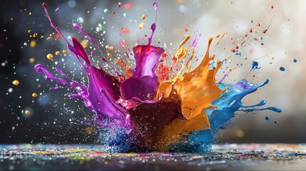 Poster - Dynamic paint splashes create vibrant art display in studio colorful abstract photography stunning visuals