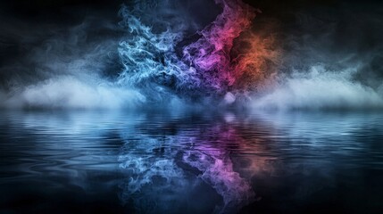 Aufkleber - Ethereal abstract vapor patterns reflecting on water surreal environment digital art mystical viewpoint dreamlike concept