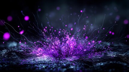 Poster - Magical purple light explosion dark background digital art abstract environment close-up view ethereal concept