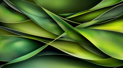 Poster - Layered green planes intertwined in abstract design digital art vivid colors modern aesthetic high-resolution view