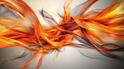 Poster - Dynamic orange lines flowing through neutral canvas abstract art digital illustration contemporary close-up visual energy