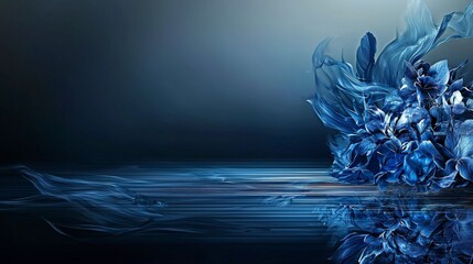 Aufkleber - Flowing moody indigo hues over neutral background abstract art digital design serene environment artistic viewpoint