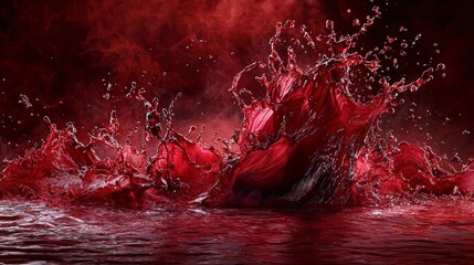 Fototapete - Dynamic splash of deep red liquid artistic studio high-contrast image dramatic lighting close-up perspective fluid motion
