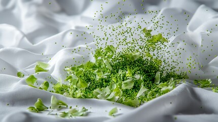 Aufkleber - Delicate green specks scattering across soft fabric close-up nature photography studio setting artistic perspective
